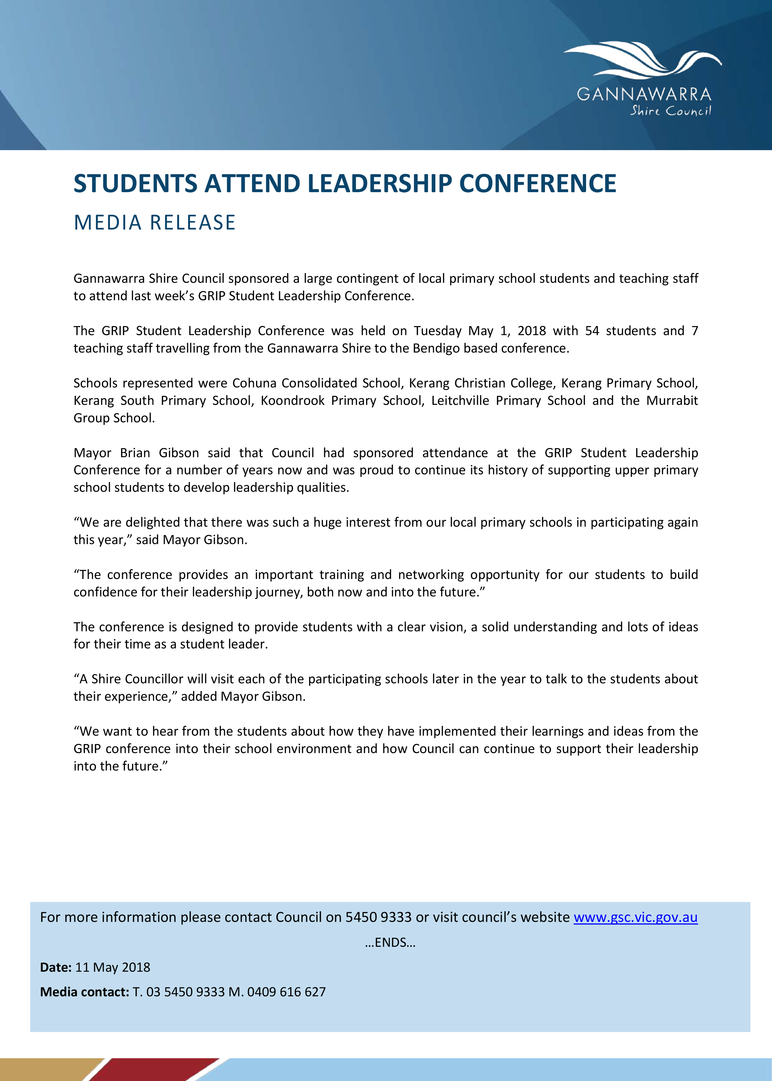 Students Attend Leadership Conference Gannawarra Shire Council