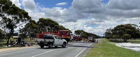Water pumped across Kerang-Koondrook Road, January 2024.jpg